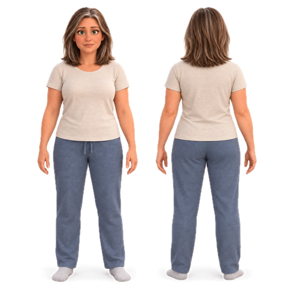 A woman shown from the front and from behind, with the six zones numbered on her body