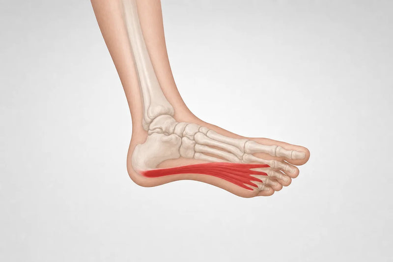 The sole of the foot with the band from the heel to the toes highlighted