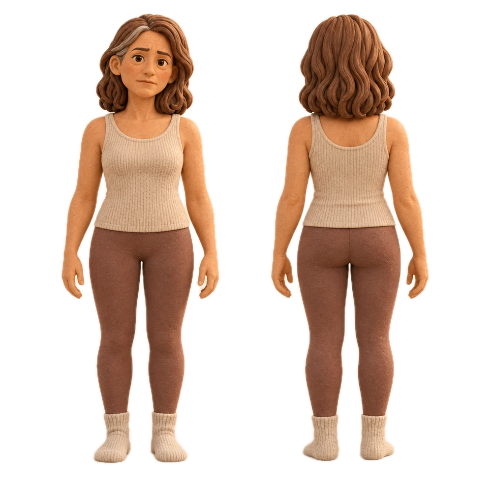 A woman shown from the front and from behind, with the six zones numbered on her body